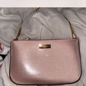 Kate Spade Metallic Pink Shoulder Bag/Wallet with Gold Chain